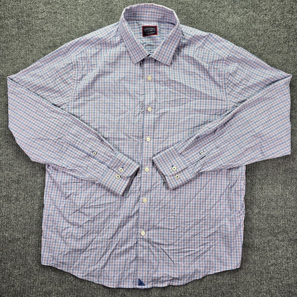 Untuckit Shirt Mens XL Purple Blue Plaid Long Sleeve Performance Stretch Office